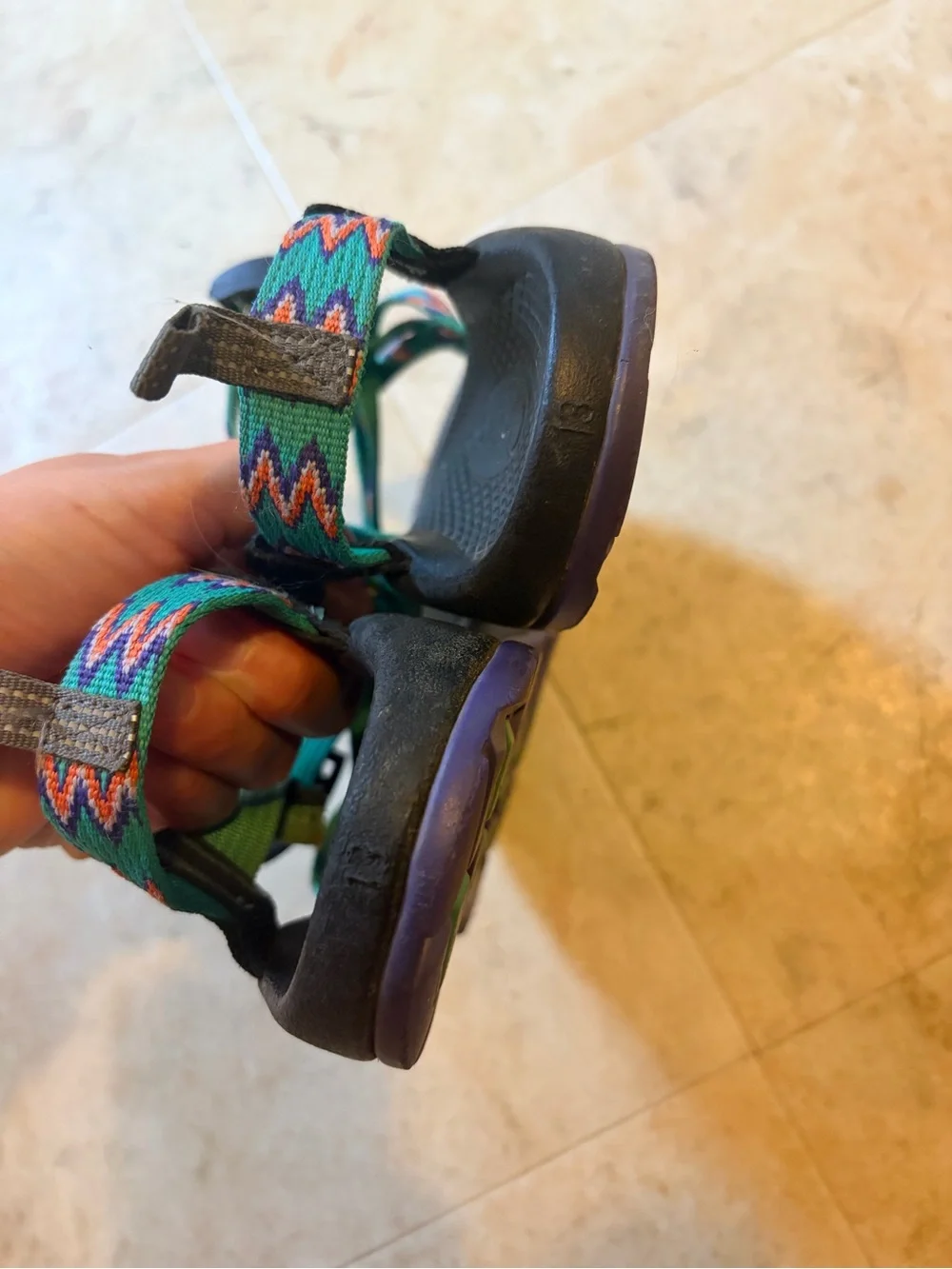 Chaco Kids Teal, Orange & Black Zigzag Strappy Sandals